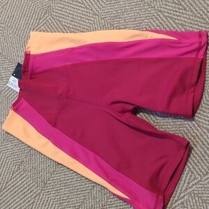 New Senita Neon Color Block Pink Orange Yoga Dance High Waisted Bike Shorts XS